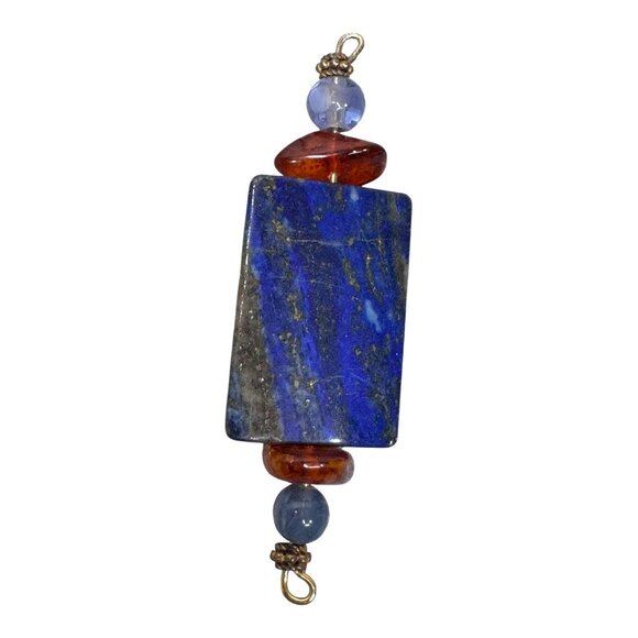Lapis Lazuli Artisan Pendant Multi Stone Gemstone Jewelry Piece Amber Crafts - Picture 3 of 5